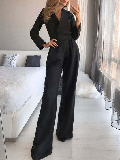 Antmvs Women's Jumpsuits Solid Long Sleeve Slim Fit Jumpsuit