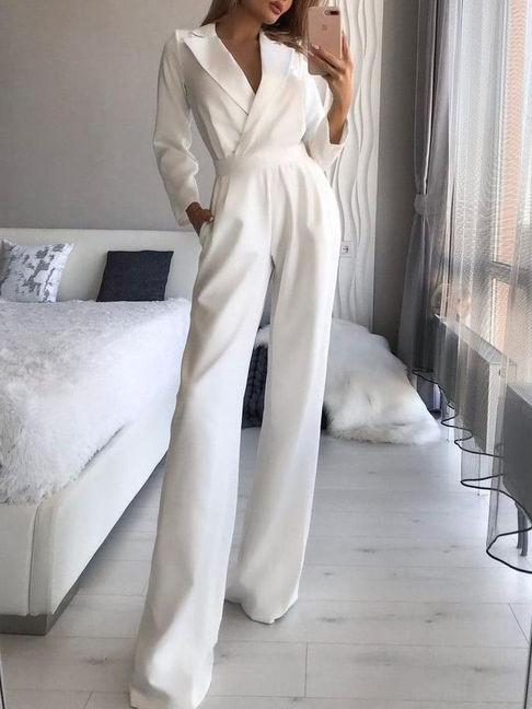 Antmvs Women's Jumpsuits Solid Long Sleeve Slim Fit Jumpsuit