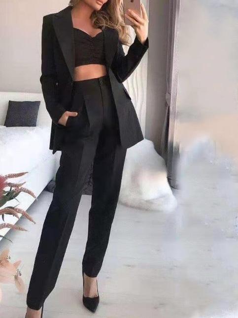 Antmvs Women's Sets Long Sleeve Small Suit Loose Solid Three-Piece Suit