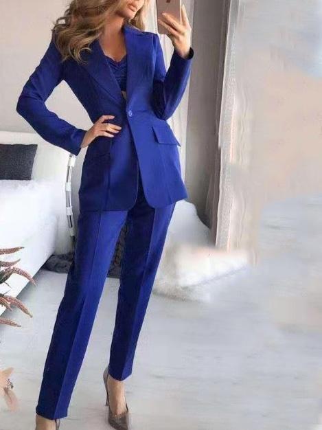 Antmvs Women's Sets Long Sleeve Small Suit Loose Solid Three-Piece Suit