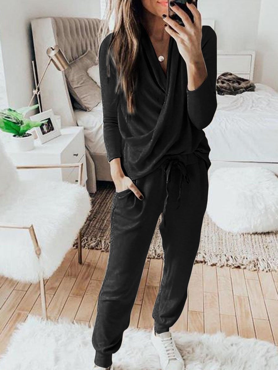 Antmvs Women's Sets Long Sleeve Trousers Casual Two-Piece Suit