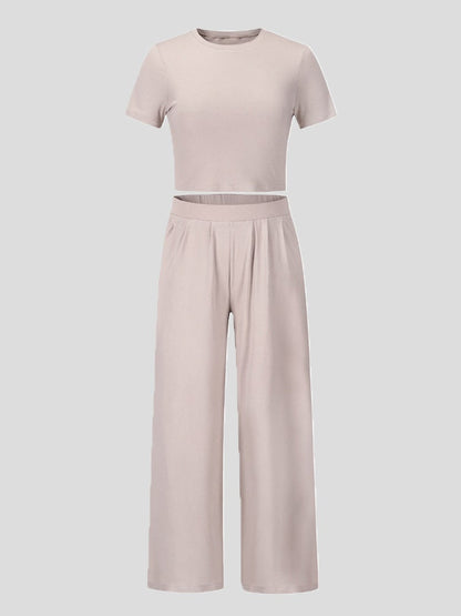 Antmvs Women's Sets Short Sleeve Trousers Casual Two-Piece Suit